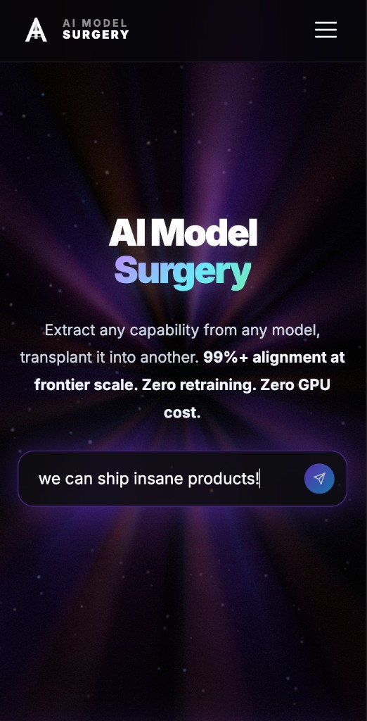 AI Model Surgery — Extract capabilities from any model and transplant into another. Research product.